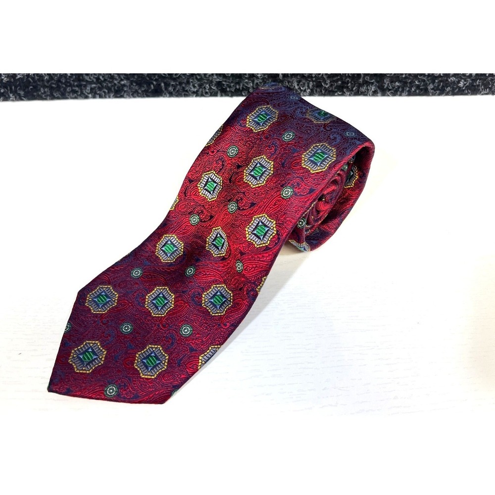 Jos. A. Bank Silk‎ Necktie Paisley Geometric Pattern Burgundy Red Men's Tie